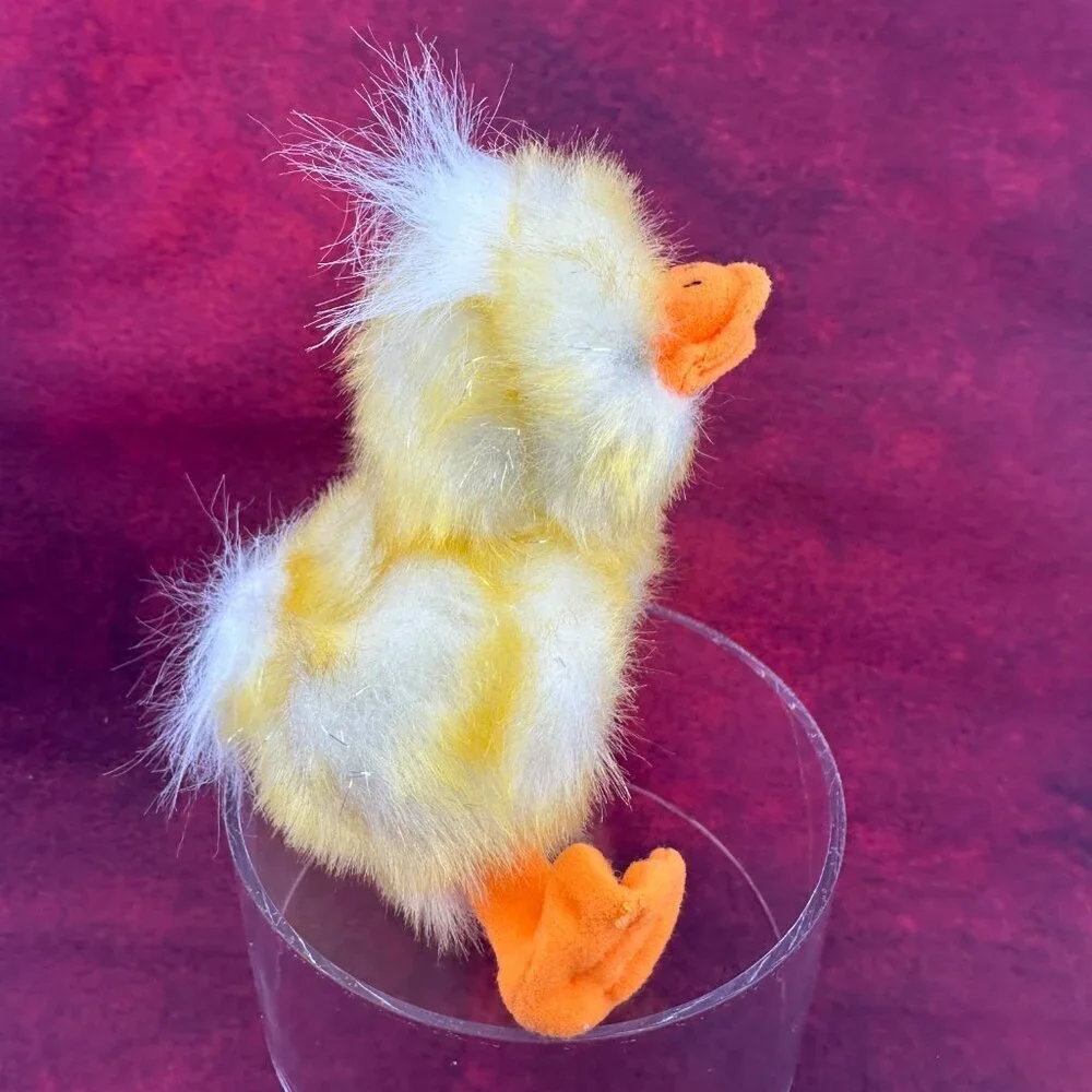 JSTUFF STUFFY SWEET SITTING YELLOW DUCK CHICK FLUFFY HAIR PLUSH TOY RARE 6